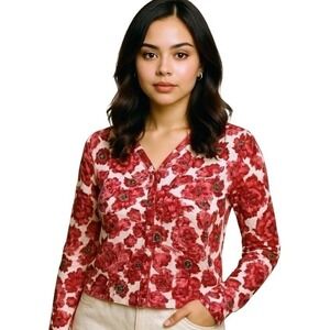 Burberry London Floral Merino Wool Cardigan Sweater Pink‎ Made In Italy L NWT